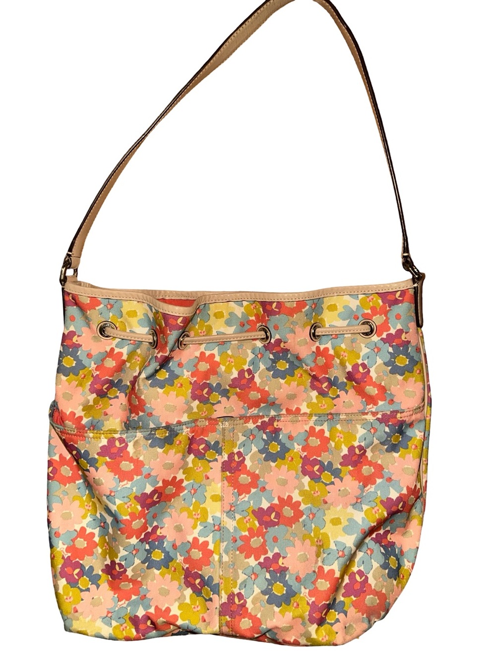 Vintage Coach Peyton Floral Print Coated Canvas & Leather Large Multicolor Bag - Picture 3 of 6